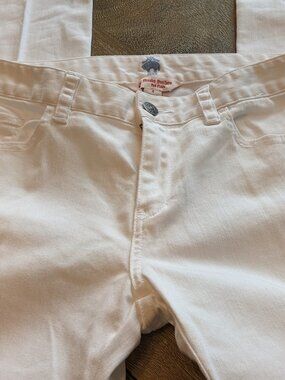 Brooks Brothers Red Fleece, 8.5" Mid Rise 5 Pocket Slim Fit White Jeans, Size 4